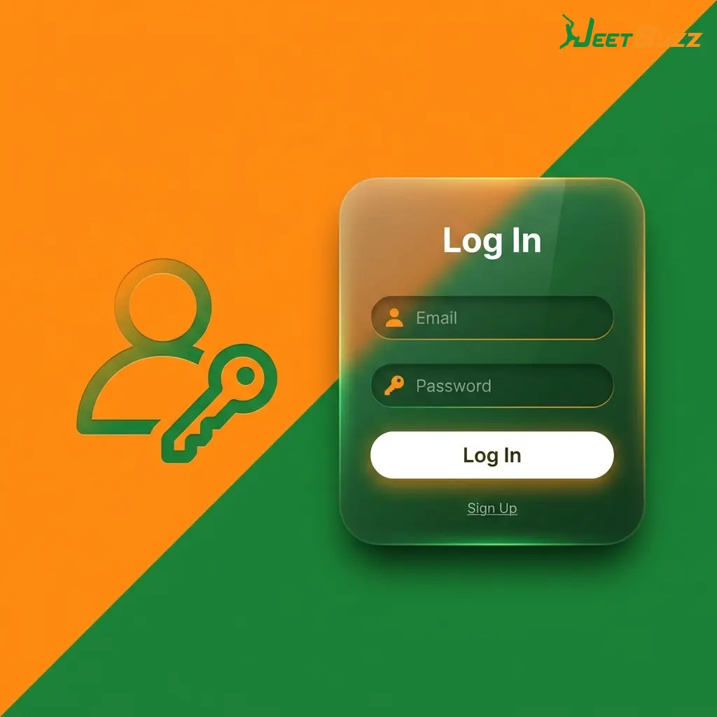 Jeetbuzz secure login steps showing account access process for dashboard, balance, bonuses, and live markets on desktop and mobile