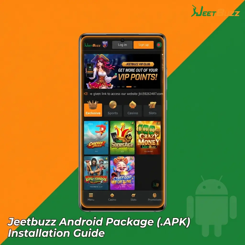 Jeetbuzz Android APK installation guide showing steps to download, enable unknown sources, and install the app on Android 5.0+