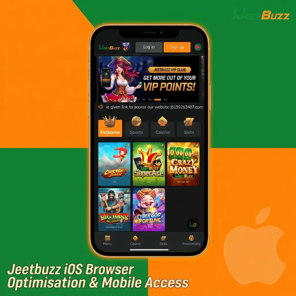 Jeetbuzz iOS Safari optimisation showing steps to add home screen shortcut on iPhone and iPad for full-screen access