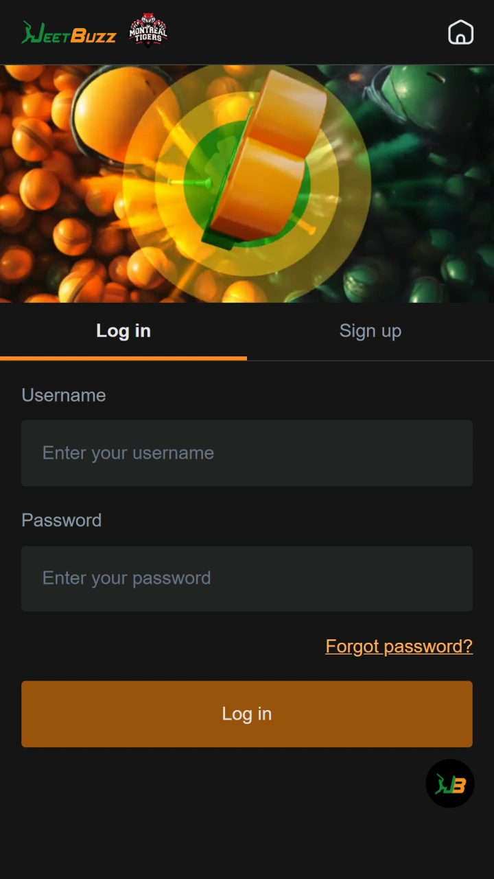 Log in or create a user profile inside the Jeetbuzz app for iOS.