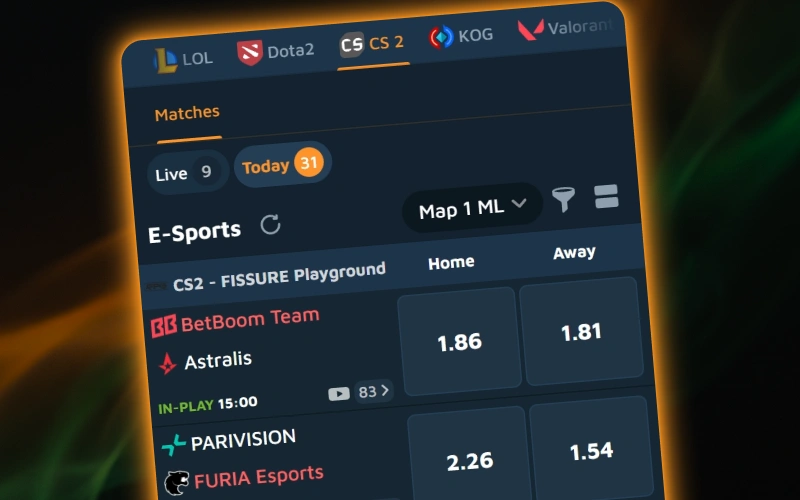 Wager on competitive Counter-Strike 2 and Valorant eSports via the Jeetbuzz app.