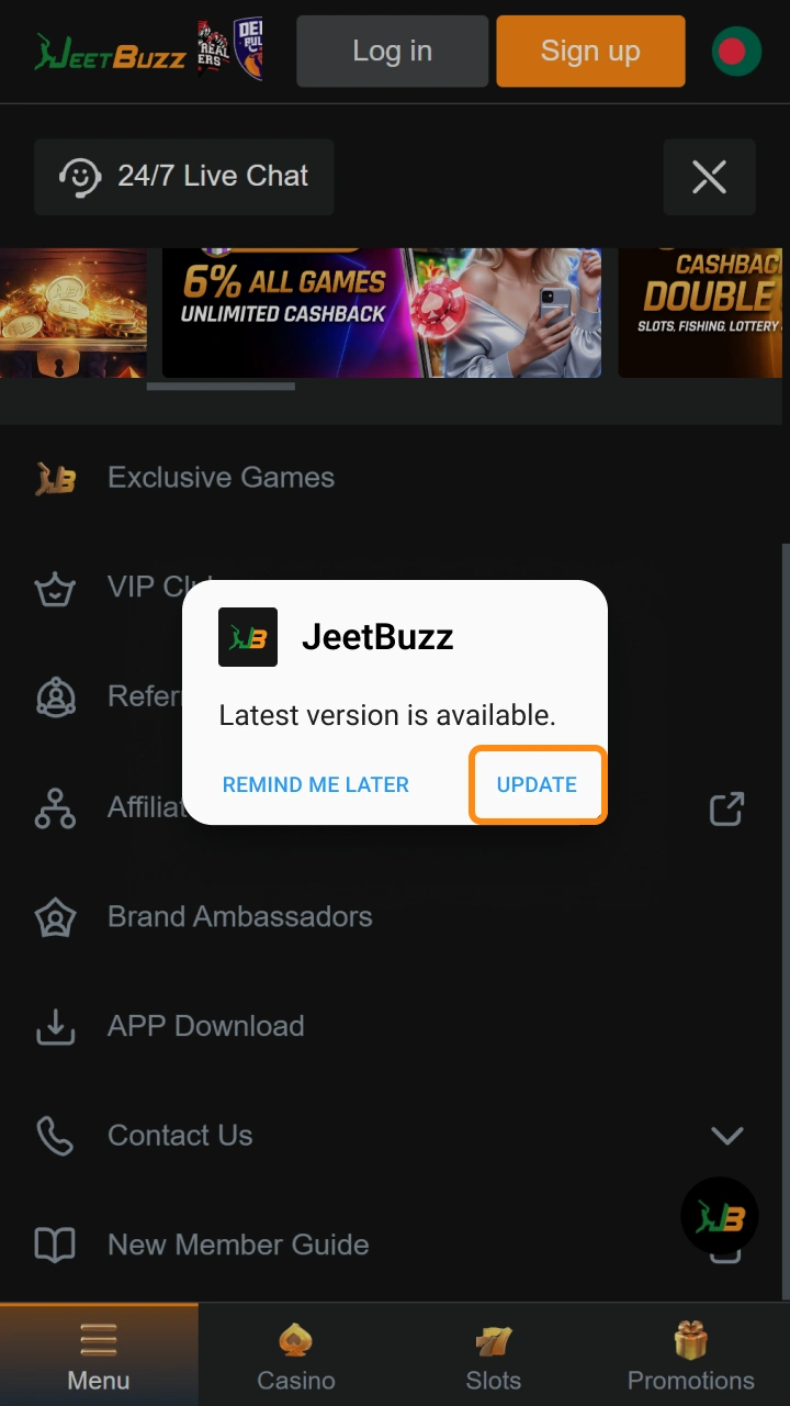 Check the version number to ensure a new Jeetbuzz app update is available.
