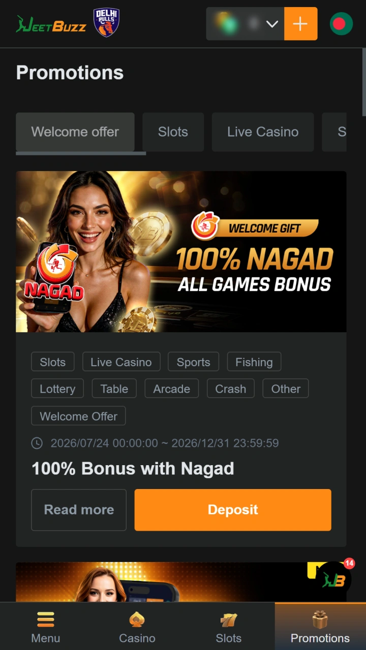 Claim your welcome bonus before playing Aviator on Jeetbuzz Bangladesh.