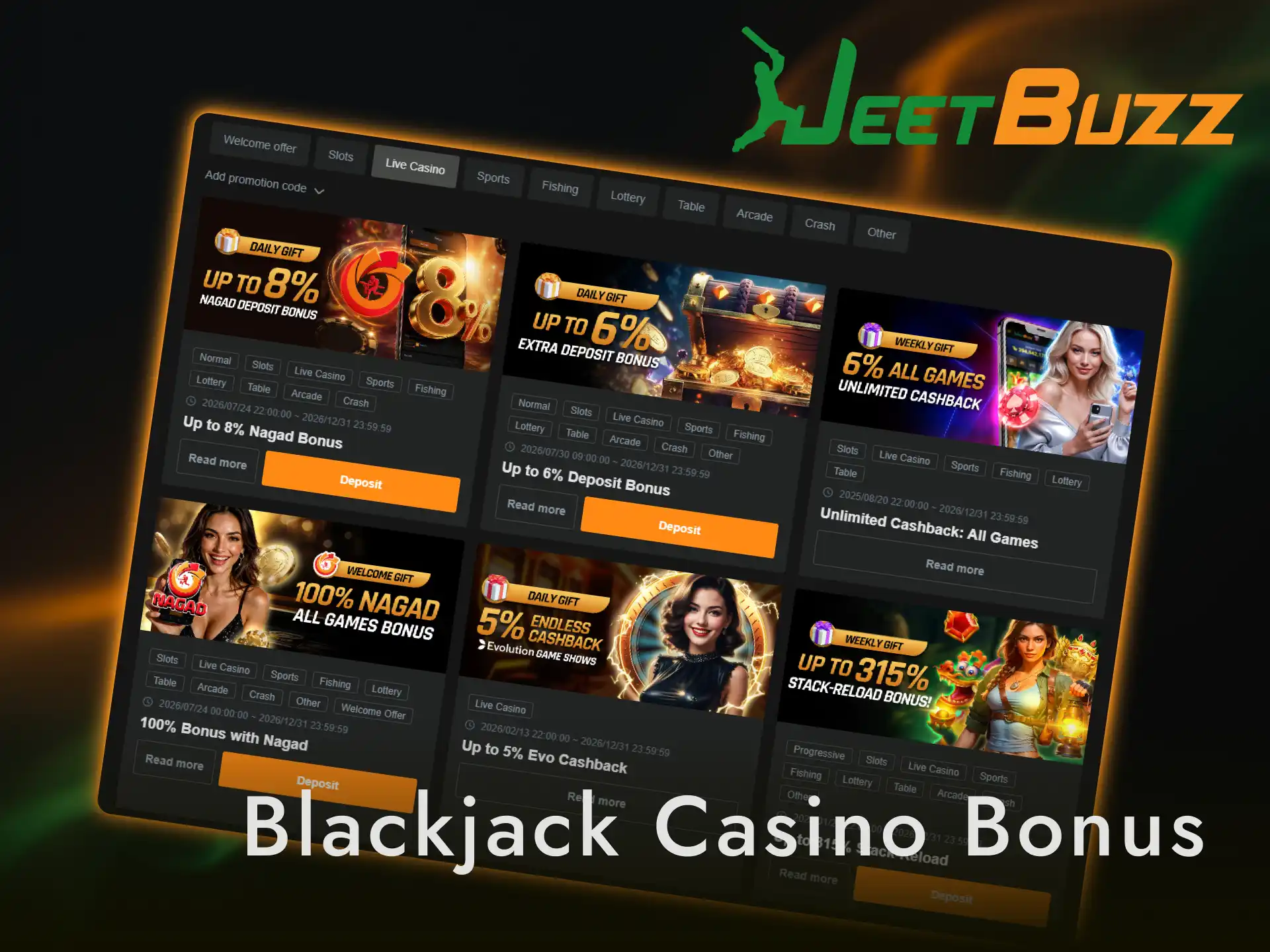 Claim your casino bonus to play online Blackjack games on Jeetbuzz.