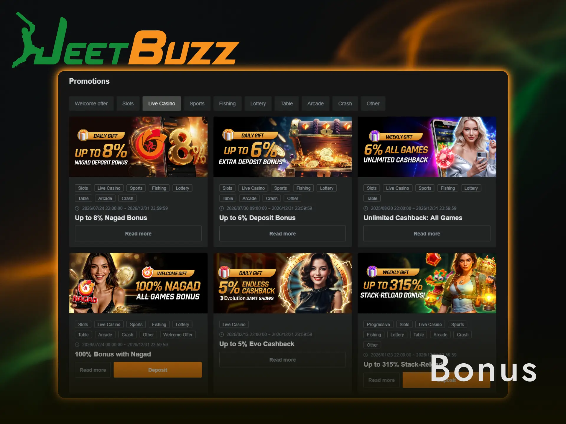 Claim an exclusive live casino bonus to boost your winnings at Jeetbuzz.