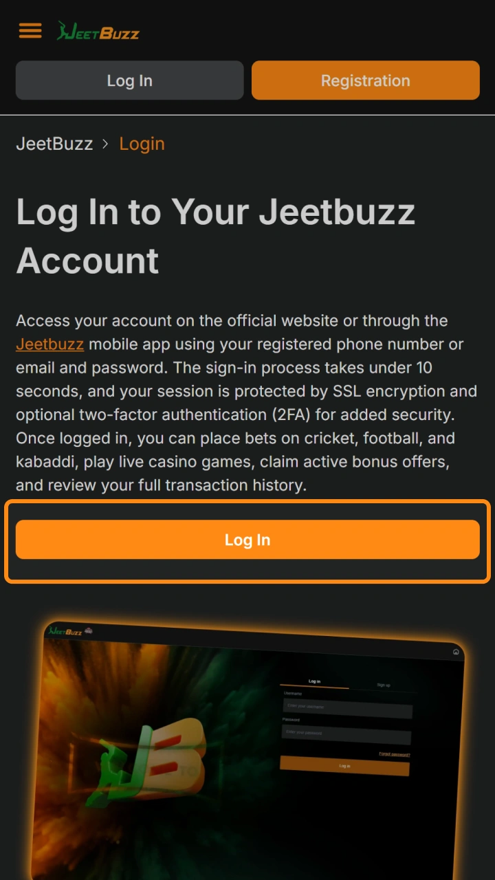 Click the login button to begin the sign in process on Jeetbuzz.