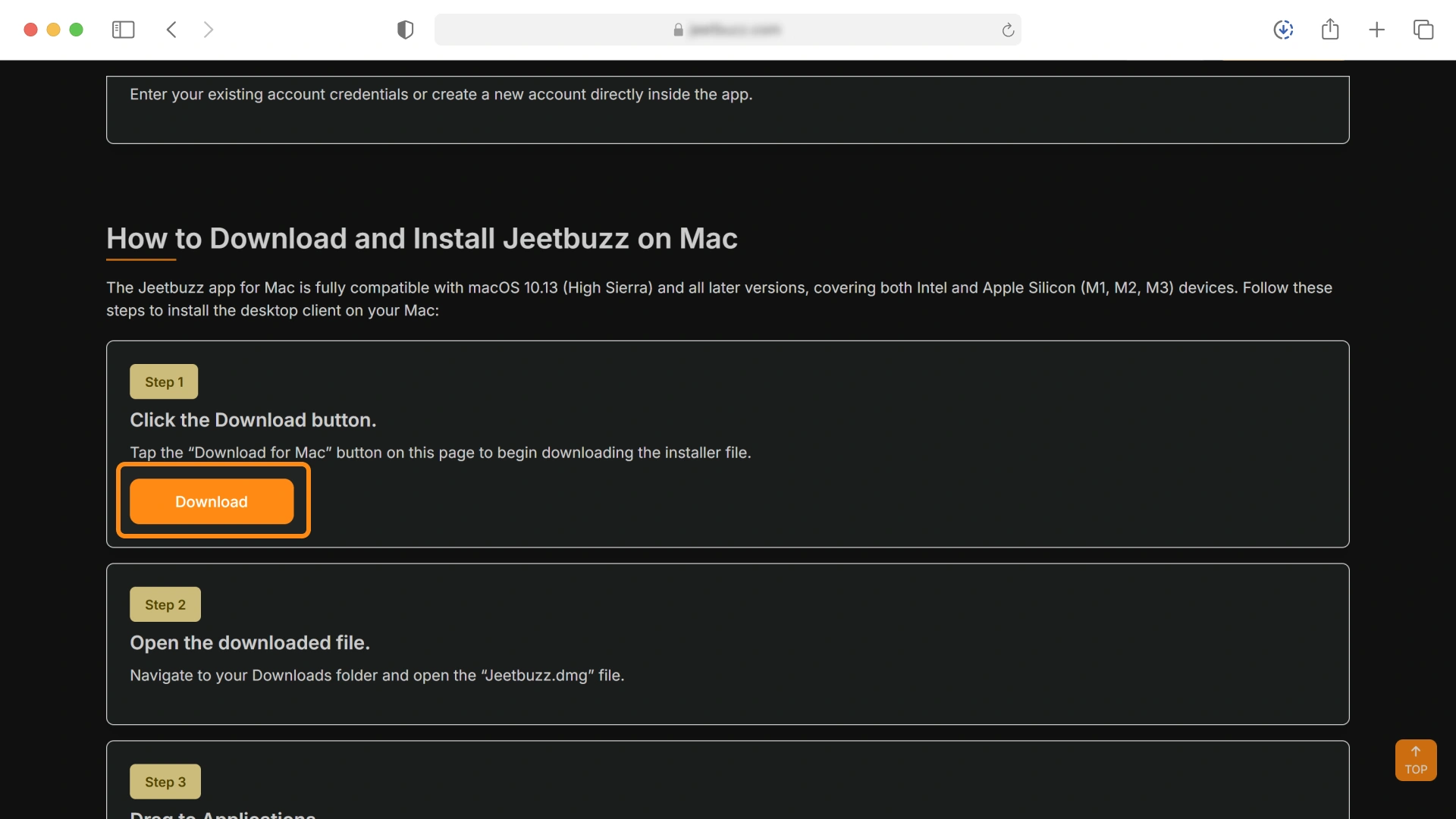 Click the download button to get the Jeetbuzz Mac app setup file.