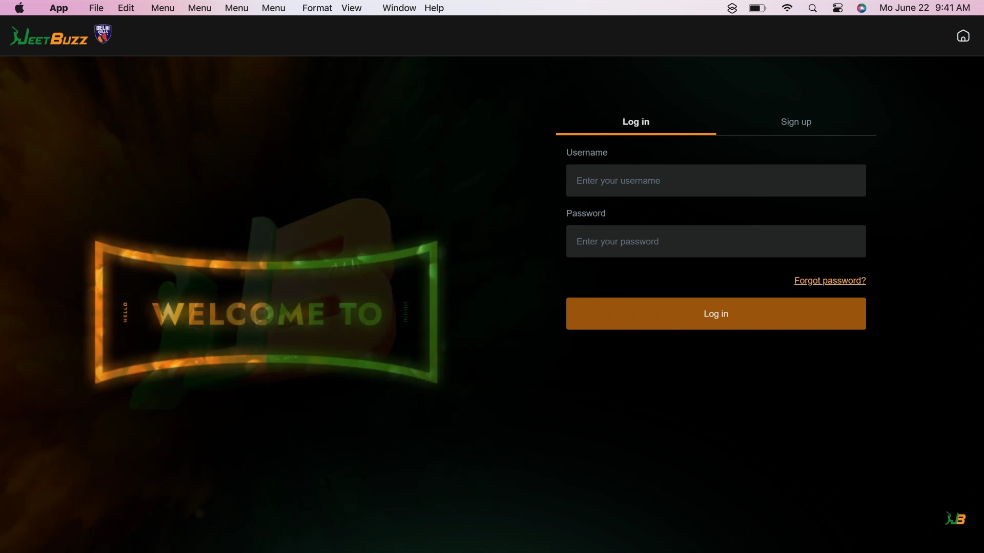 Log in or register a new user profile on the Jeetbuzz Mac application.