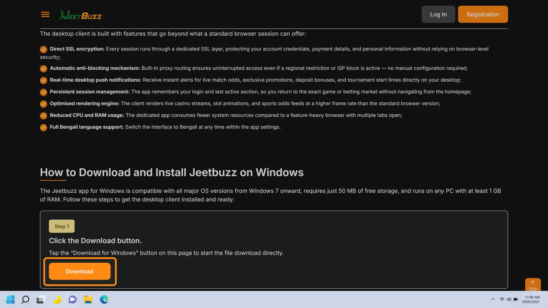 Click the download button to get the Jeetbuzz PC app installer file.