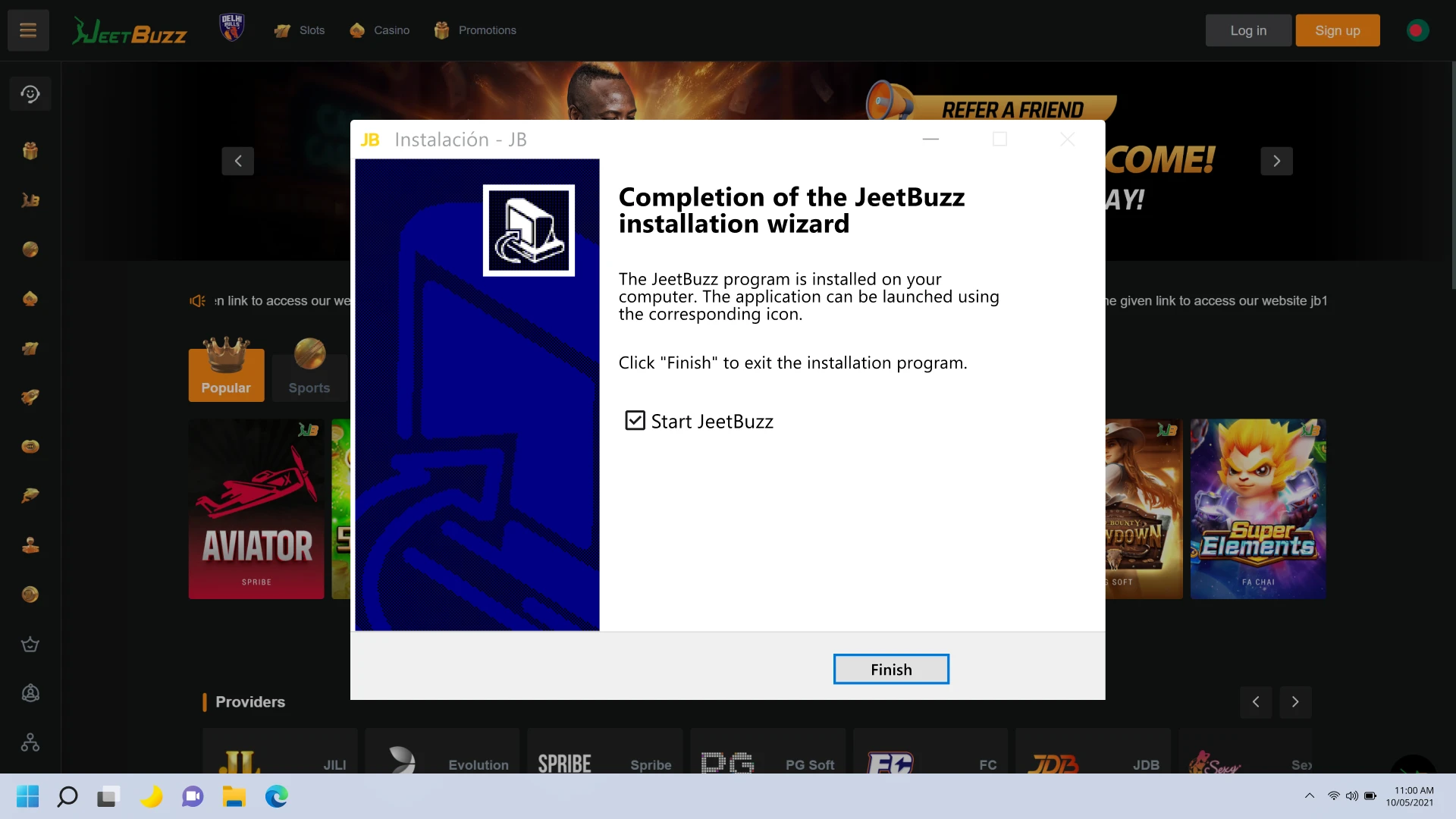 Complete the desktop installation process to finish setting up Jeetbuzz on PC.