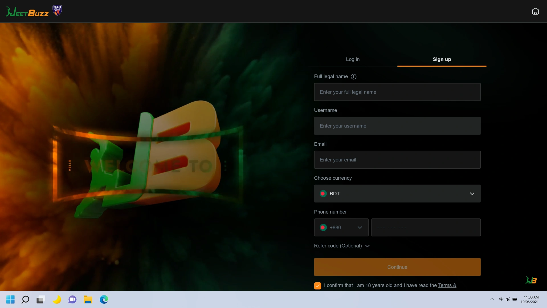 Log in or register a new user profile inside the Jeetbuzz app on PC.