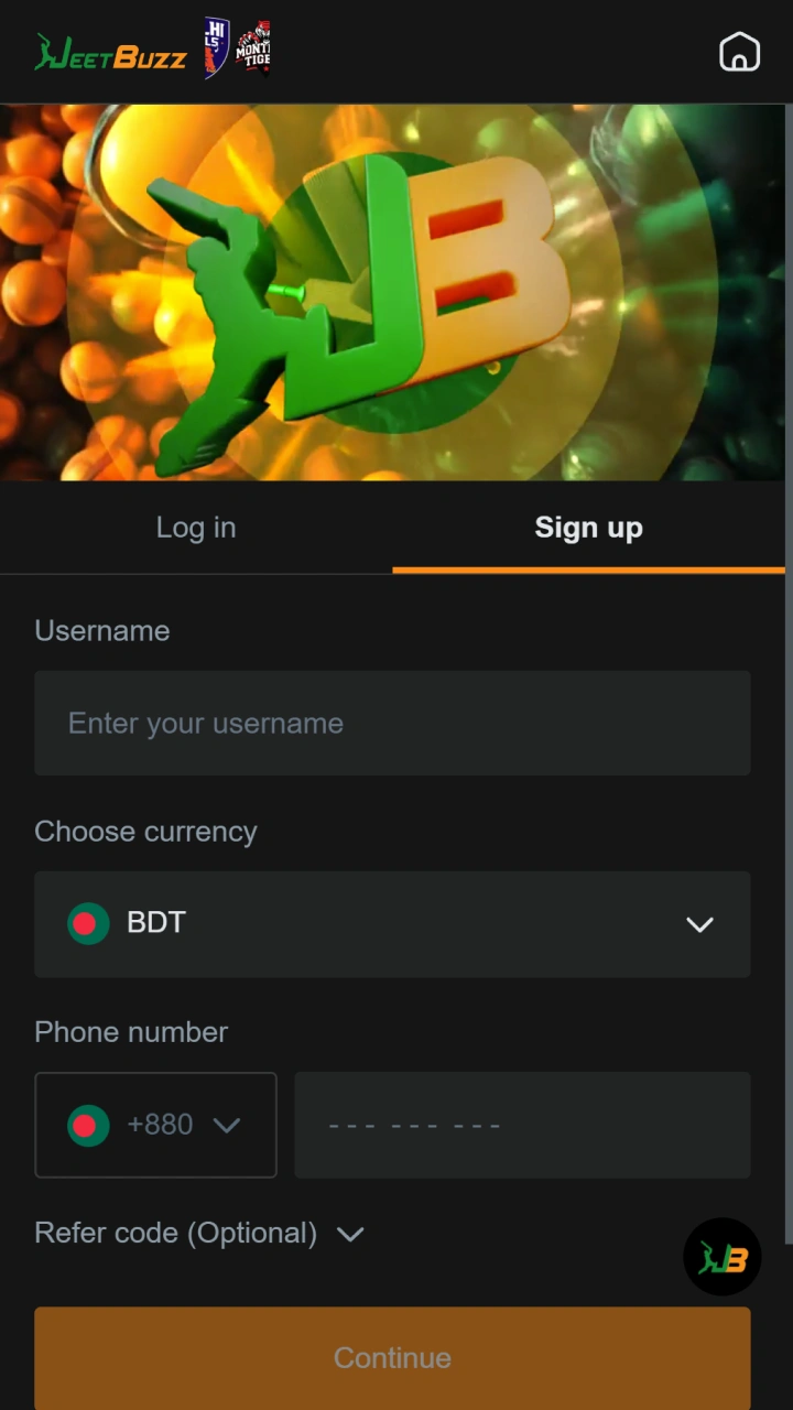 Choose your registration method to create a Jeetbuzz registration profile.
