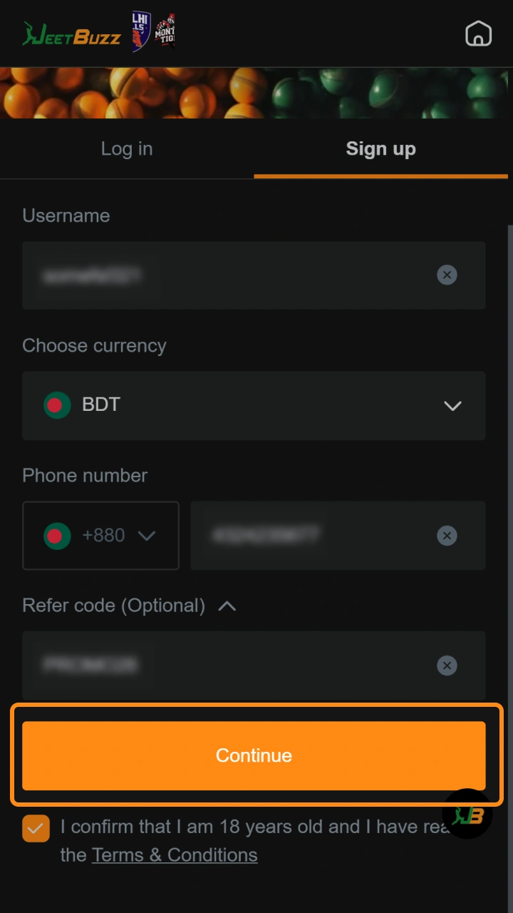 Confirm and submit your details to finalize your Jeetbuzz registration today.