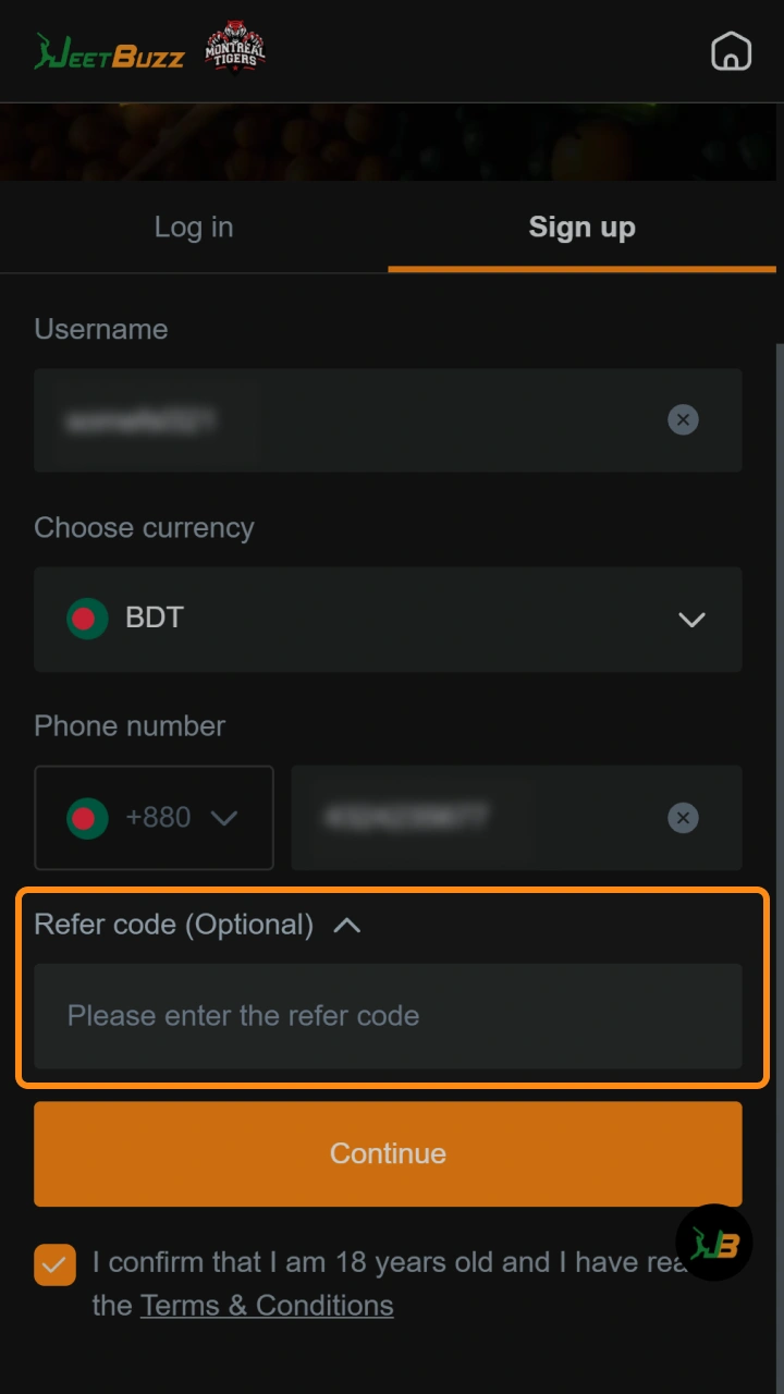 Enter a referral or promo code to activate Jeetbuzz registration bonuses.