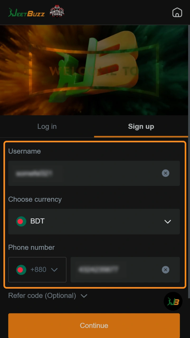 Enter your details to complete the Jeetbuzz registration process.