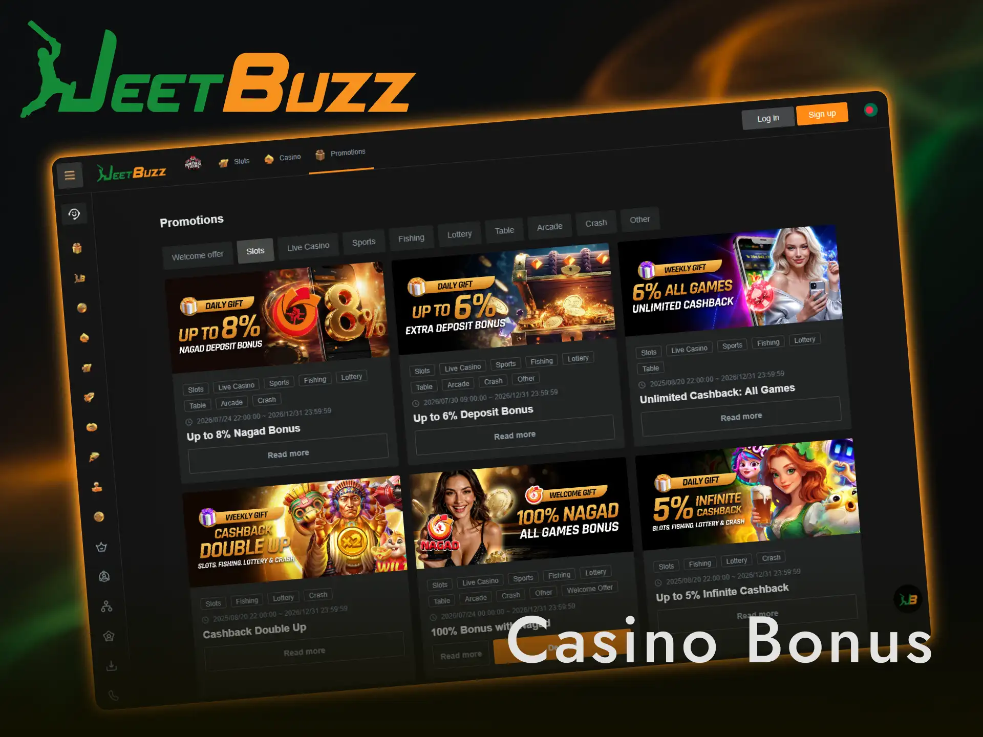 Claim a casino bonus to spin slot machines at Jeetbuzz online.